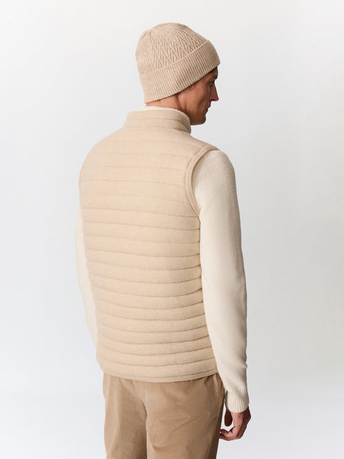 Doudoune sans manches en laine mélangée beige - Father & Sons   - 2 