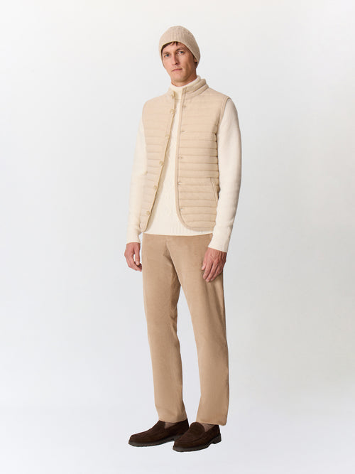 Doudoune sans manches en laine mélangée beige - Father & Sons   - 4 