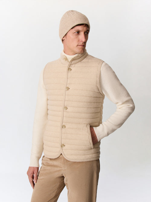Doudoune sans manches en laine mélangée beige - Father & Sons   - 1 