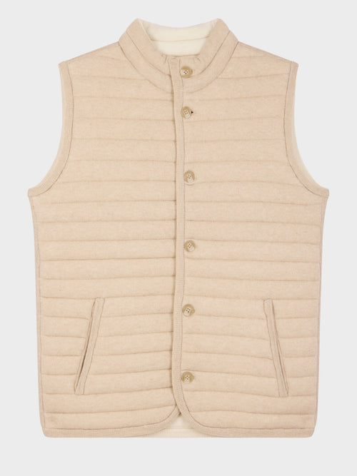Doudoune sans manches en laine mélangée beige - Father & Sons   - 5 