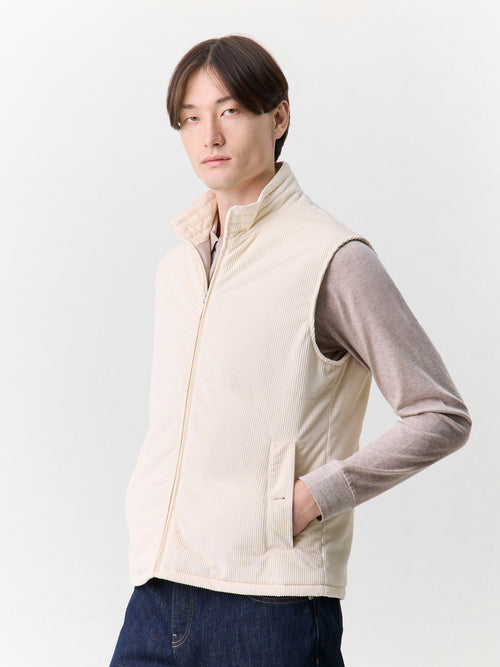 Doudoune sans manches en velours côtelé écru - 1 - Father & Sons   - 7 