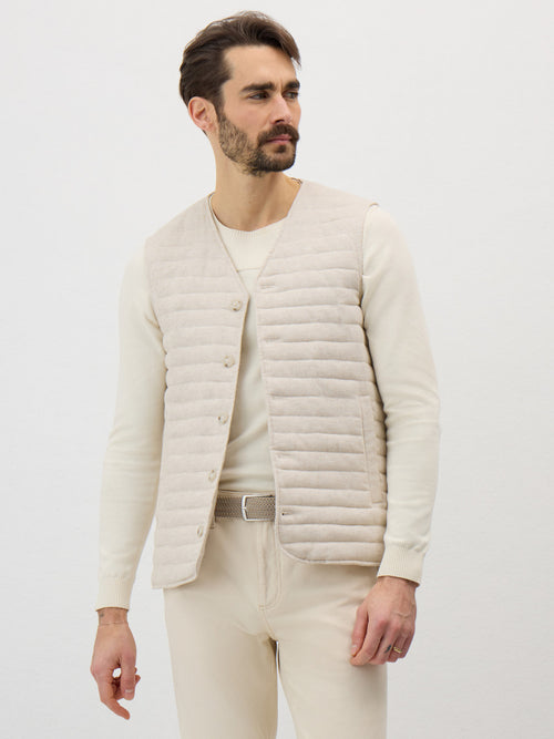 Doudoune sans manches en coton et lin beiges Father Sons