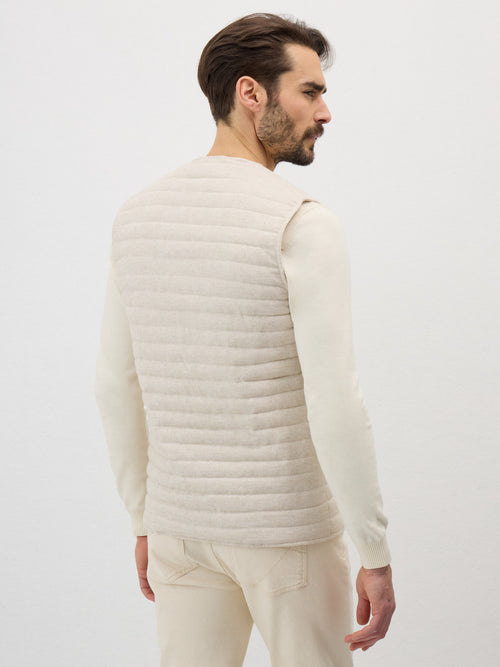 Doudoune sans manches en coton et lin beiges - 2 - Father & Sons   - 2 