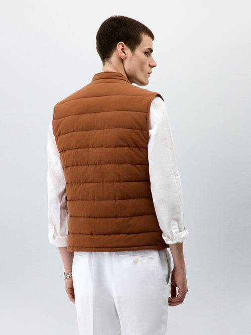 Doudoune sans manches en coton et lin marron - 2 - Father & Sons   - 20 