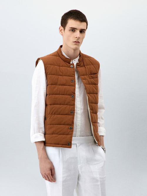 Doudoune sans manches en coton et lin marron - 1 - Father & Sons   - 20 