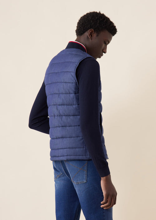 Doudoune light sans manches en coton uni bleu jeans - 2 - Father & Sons   - 15 