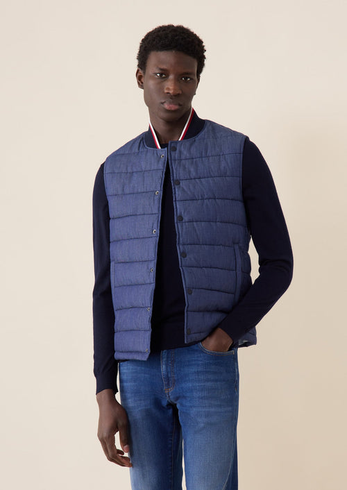 Doudoune light sans manches en coton uni bleu jeans - 1 - Father & Sons   - 15 