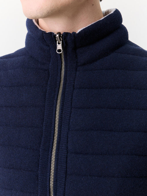 Doudoune sans manches en laine mélangée bleu marine réversible - Father & Sons   - 4 