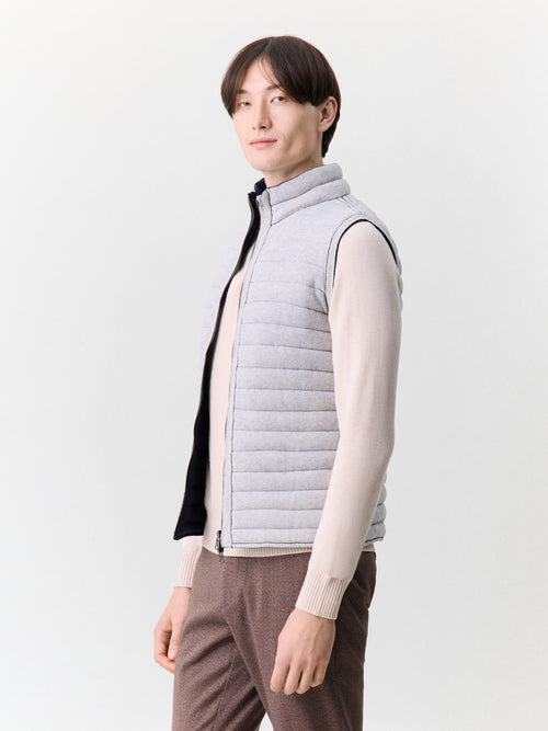 Doudoune sans manches en laine mélangée bleu marine réversible - Father & Sons   - 3 