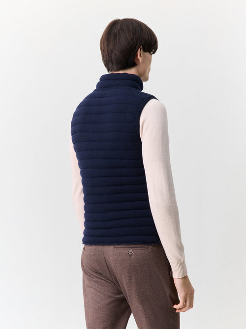 Doudoune sans manches en laine mélangée bleu marine réversible - 2 - Father & Sons   - 14 