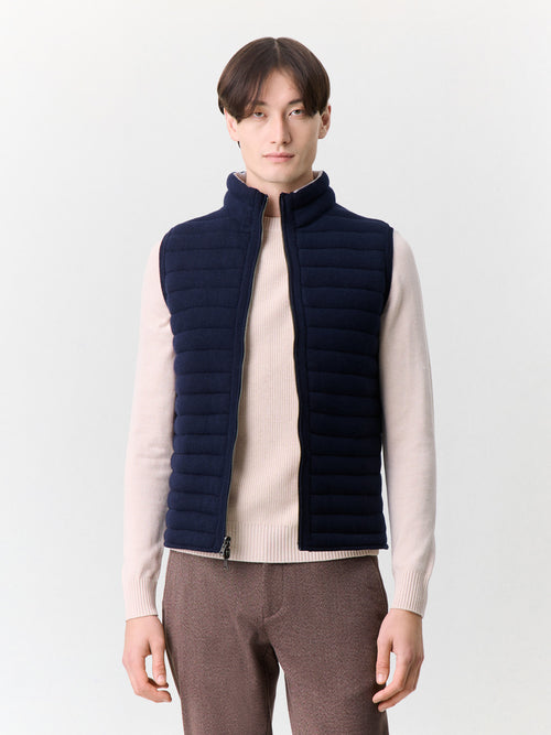 Doudoune sans manches en laine mélangée bleu marine réversible - 1 - Father & Sons   - 14 