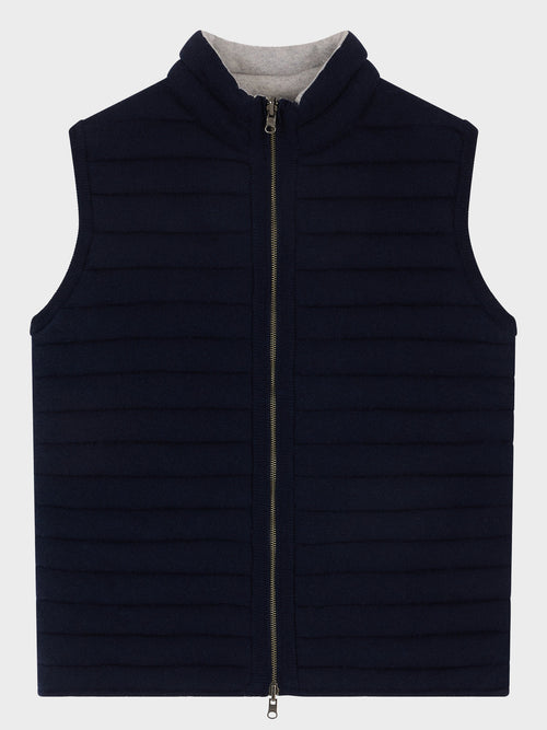 Doudoune sans manches en laine mélangée bleu marine réversible - 1 - Father & Sons   - 11 
