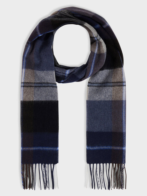 Echarpe en laine et cachemire bleu azur à carreaux - Father & Sons   - 1 