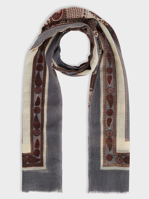 Echarpe en laine marron et bordeaux à motif - Father & Sons   - 1 