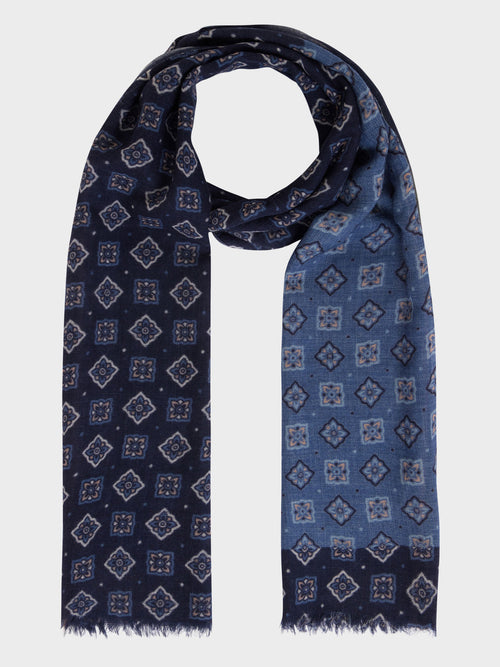 Echarpe en laine bleu indigo à motif bleu turquin - 1 - Father & Sons   - 19 