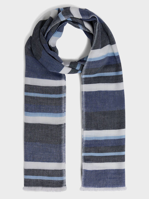 Echarpe en coton bleu indigo à rayures - 1 - Father & Sons   - 5 