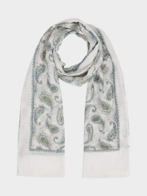 Echarpe en coton à motif cachemire kaki et bleu - 1 - Father & Sons   - 10 