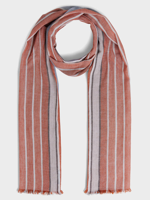 Echarpe en coton orange et bleu à rayures - 1 - Father & Sons   - 3 