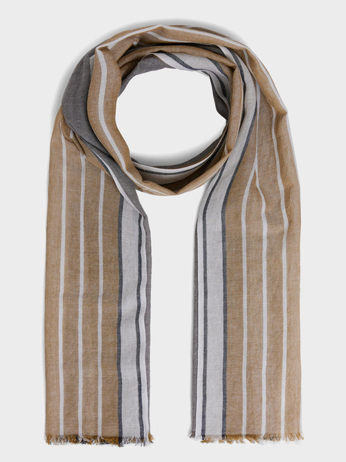 Echarpe en coton beige et bleu à rayures - 1 - Father & Sons   - 4 