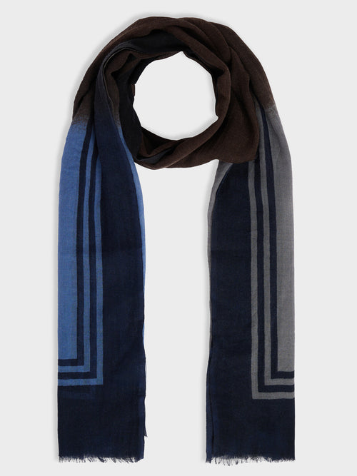 Echarpe en laine bleu et marron à rayures - Father & Sons   - 1 