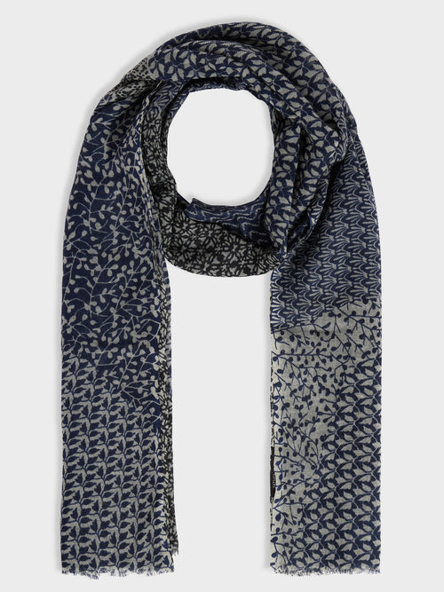 Echarpe en laine bleu marine à motif - Father & Sons   - 1 