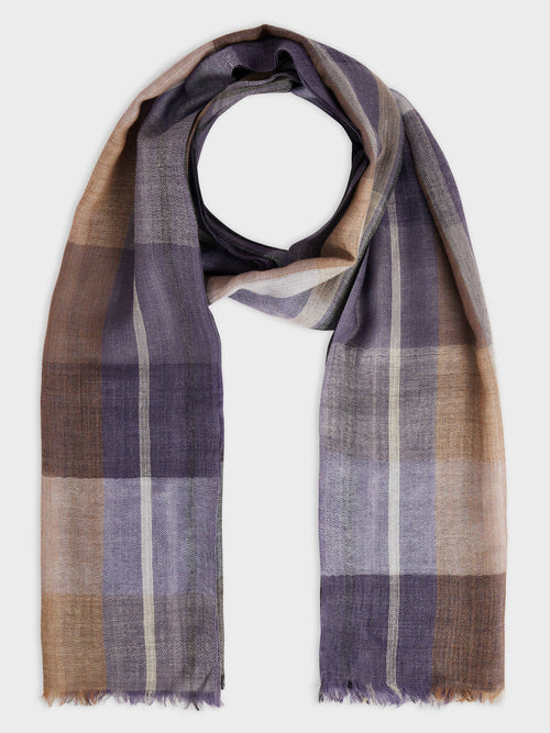 Echarpe en laine bleu ciel et beige à carreaux - 1 - Father & Sons   - 13 