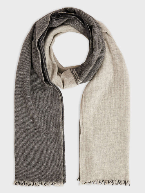 Echarpe en laine mélangée gris et écru à rayures - 1 - Father & Sons   - 12 
