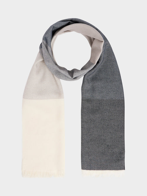 Echarpe en coton à rayures gris, écru et bleu - 1 - Father & Sons   - 19 