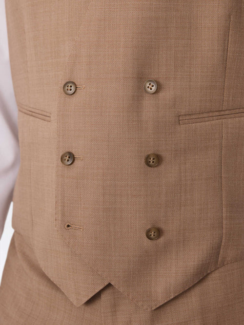 Gilet de costume croisé en laine camel - Father & Sons   - 3 
