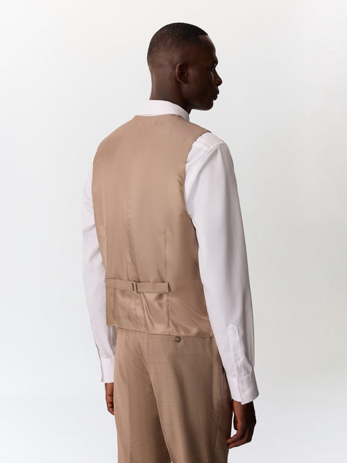 Gilet de costume croisé en laine camel - Father & Sons   - 2 