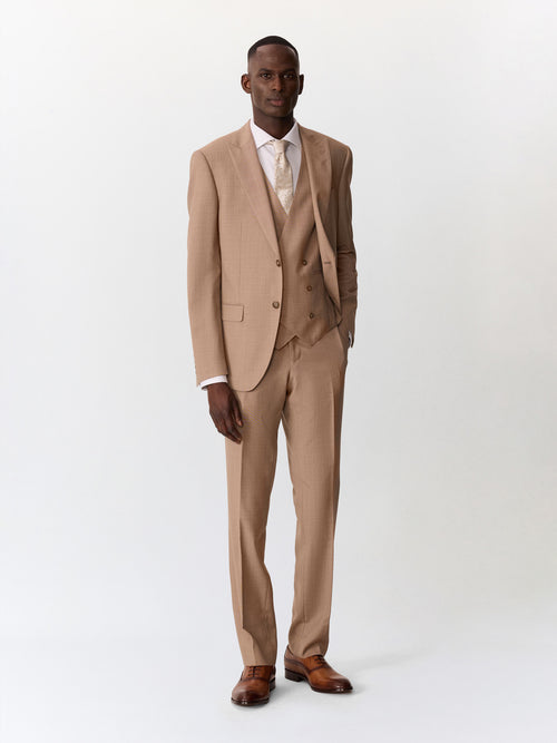 Gilet de costume croisé en laine camel - Father & Sons   - 4 
