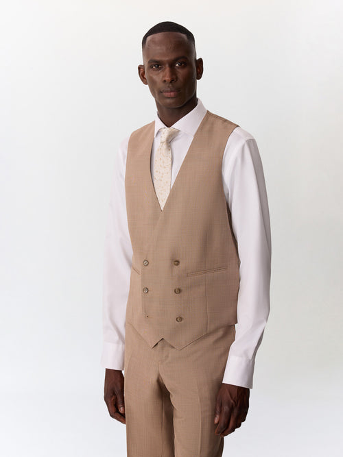 Gilet de costume croisé en laine camel - Father & Sons   -  