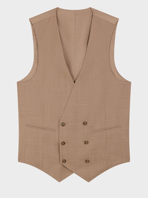Gilet de costume croisé en laine camel - Father & Sons   - 5 