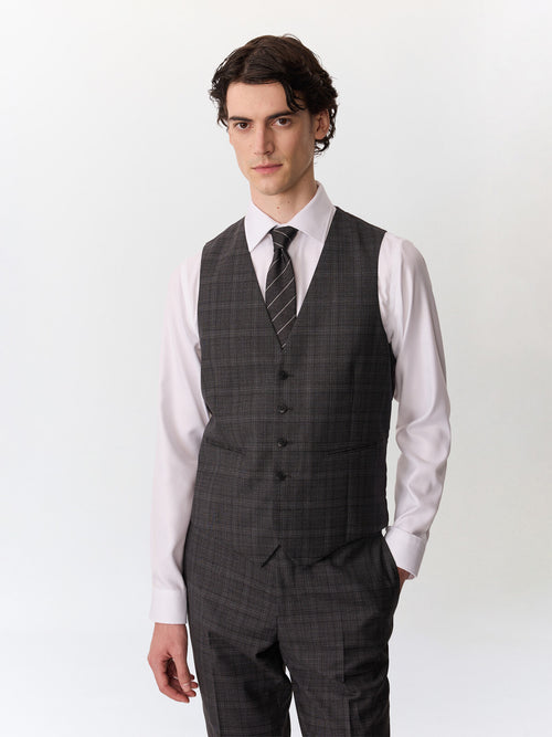 Gilet de costume en laine grise Prince de Galles - Father & Sons   -  