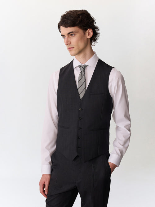 Gilet de costume en laine grise à rayures - Father & Sons   -  