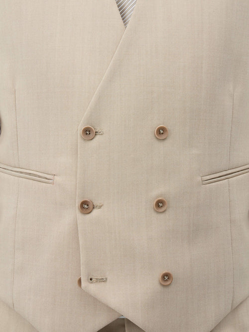 Gilet de costume croisé en laine beige - Father & Sons   - 3 