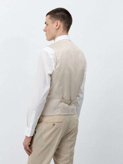 Gilet de costume croisé en laine beige - 2 - Father & Sons   - 2 