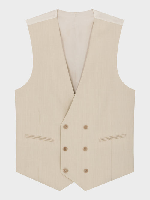 Gilet de costume croisé en laine beige - Father & Sons   - 4 