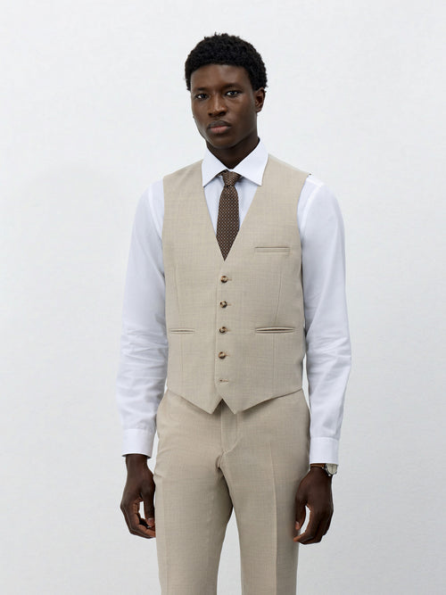 Gilet de costume en laine stretch beige - Father & Sons   -  