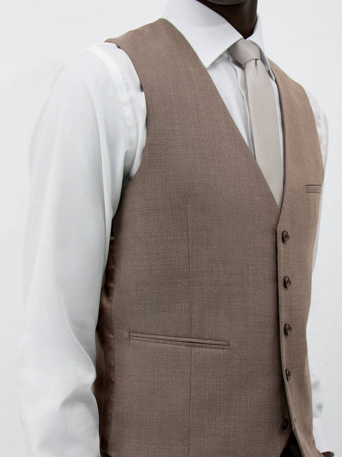 Gilet de costume en laine et soie beiges - Father & Sons   - 3 