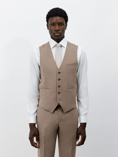 Gilet de costume en laine et soie beiges - 1 - Father & Sons   - 2 