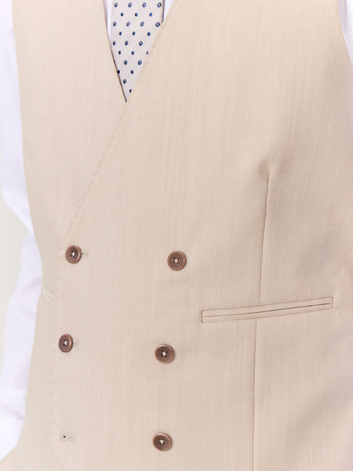 Gilet de costume croisé en laine beige - Father & Sons   - 4 