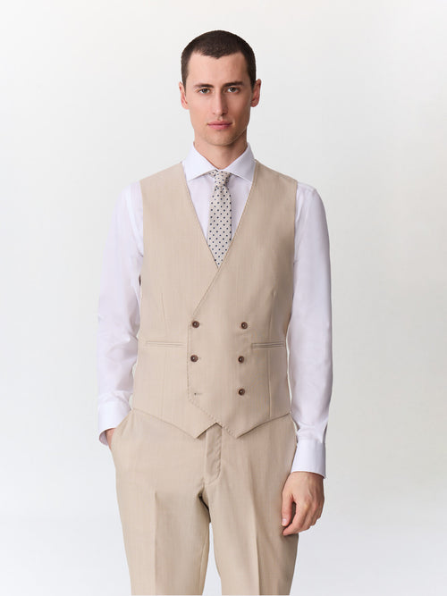 Gilet de costume croisé en laine beige - 1 - Father & Sons   - 1 