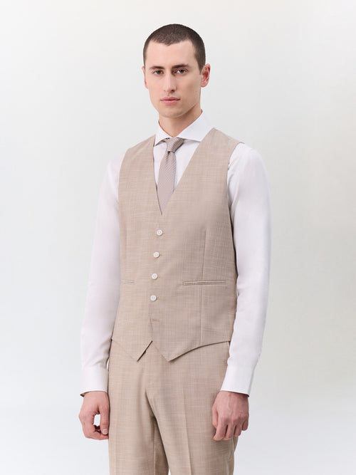 Gilet de costume en laine mélangée beige - 1 - Father & Sons   - 10 