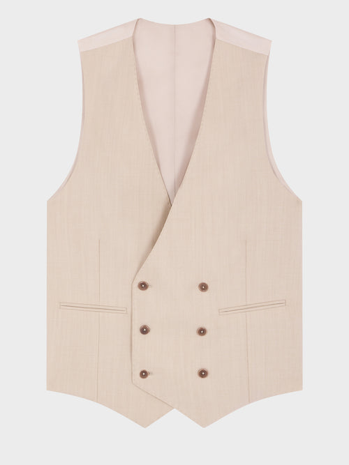 Gilet de costume croisé en laine beige - Father & Sons   - 5 
