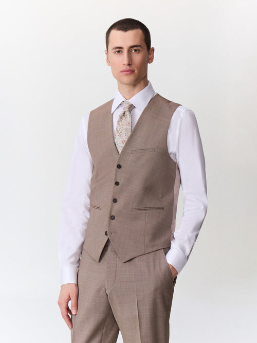 Gilet de costume en laine beige foncé - 1 - Father & Sons   - 4 