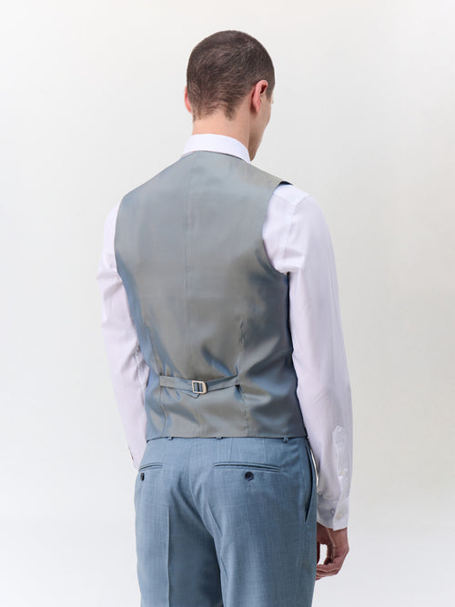 Gilet de costume en laine bleu céruléen - 2 - Father & Sons   - 15 