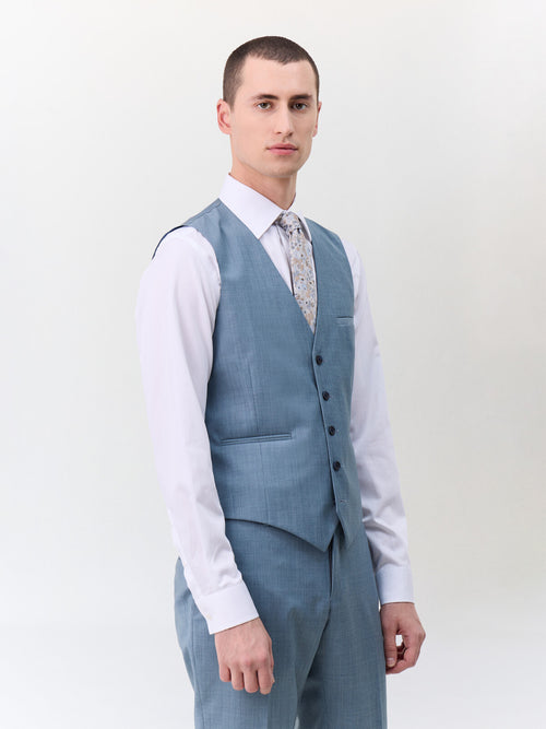 Gilet de costume en laine bleu céruléen - 1 - Father & Sons   - 15 