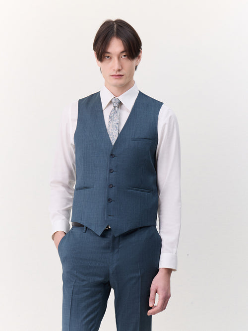 Gilet de costume en laine bleue - 1 - Father & Sons   - 20 