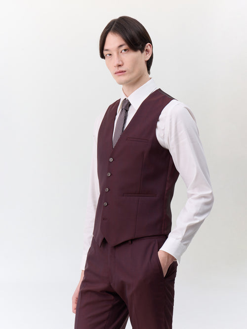 Gilet de costume en laine stretch bordeaux - 1 - Father & Sons   - 18 